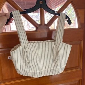 REFORMATION Women Linen Striped Crop Top